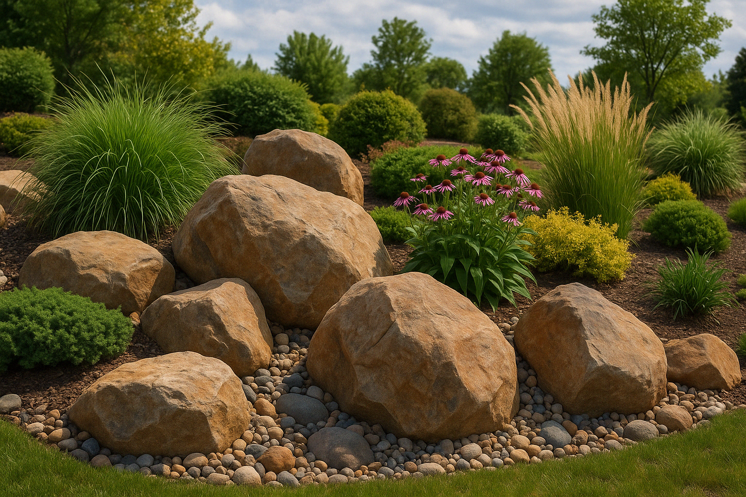 boulder placed outside in a yard