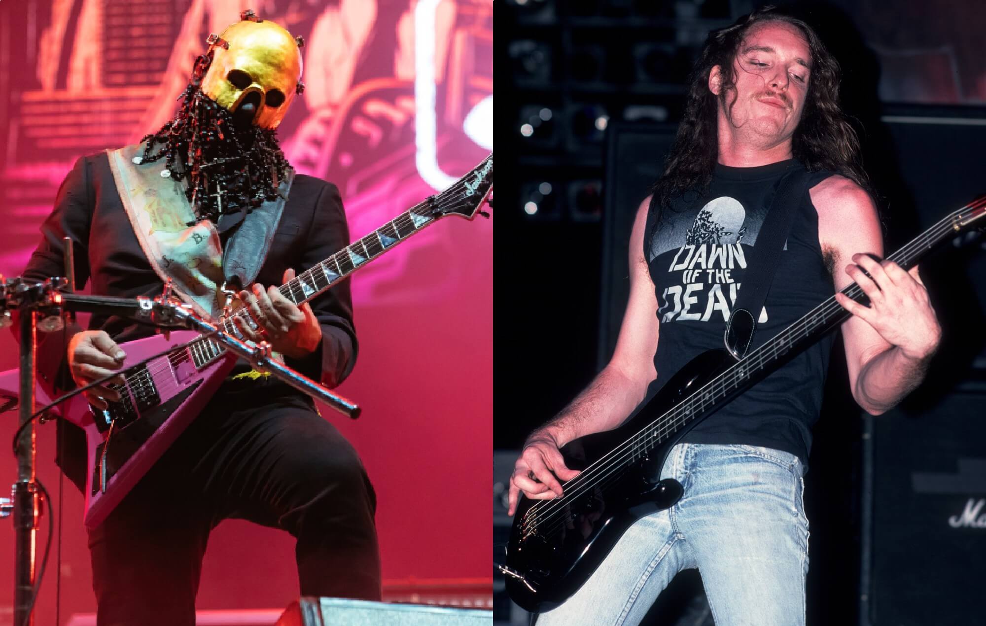 Wes Borland of Limp Bizkit and Cliff Burton of Metallica split image