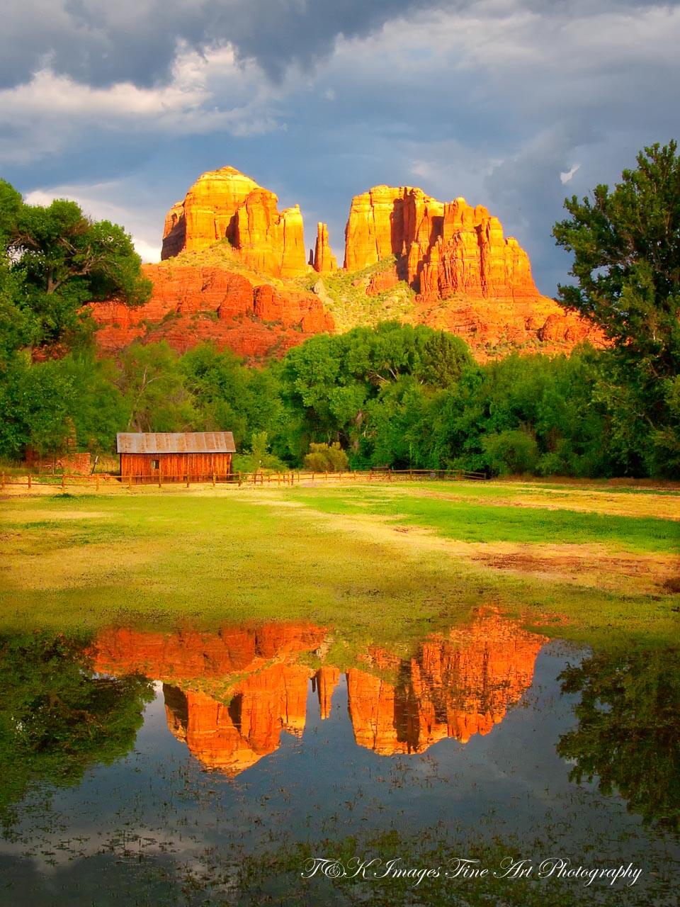 Water Mill Stream Reflection and Cathedral Roc