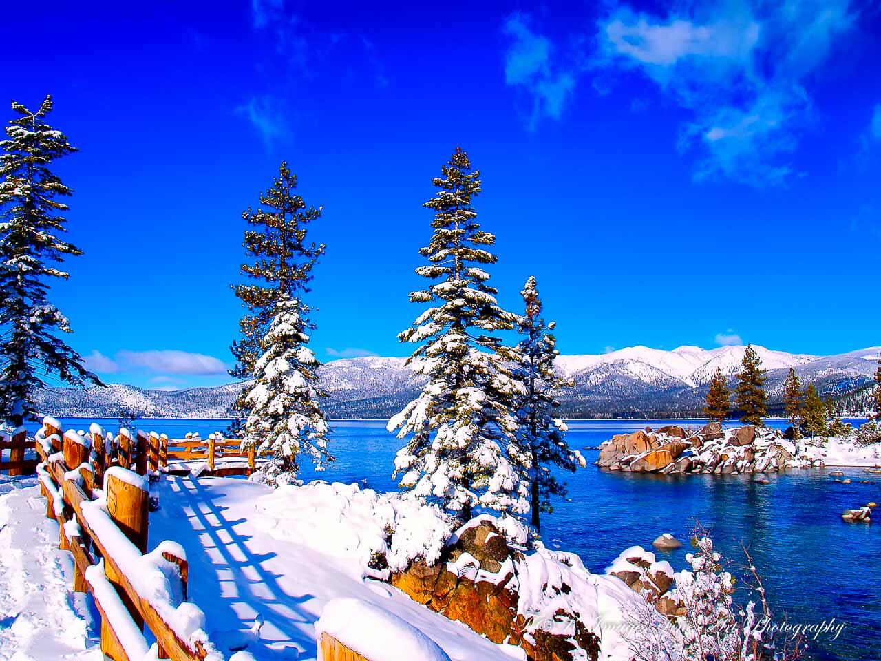 Sand Harbor  Lake Tahoe With Snow