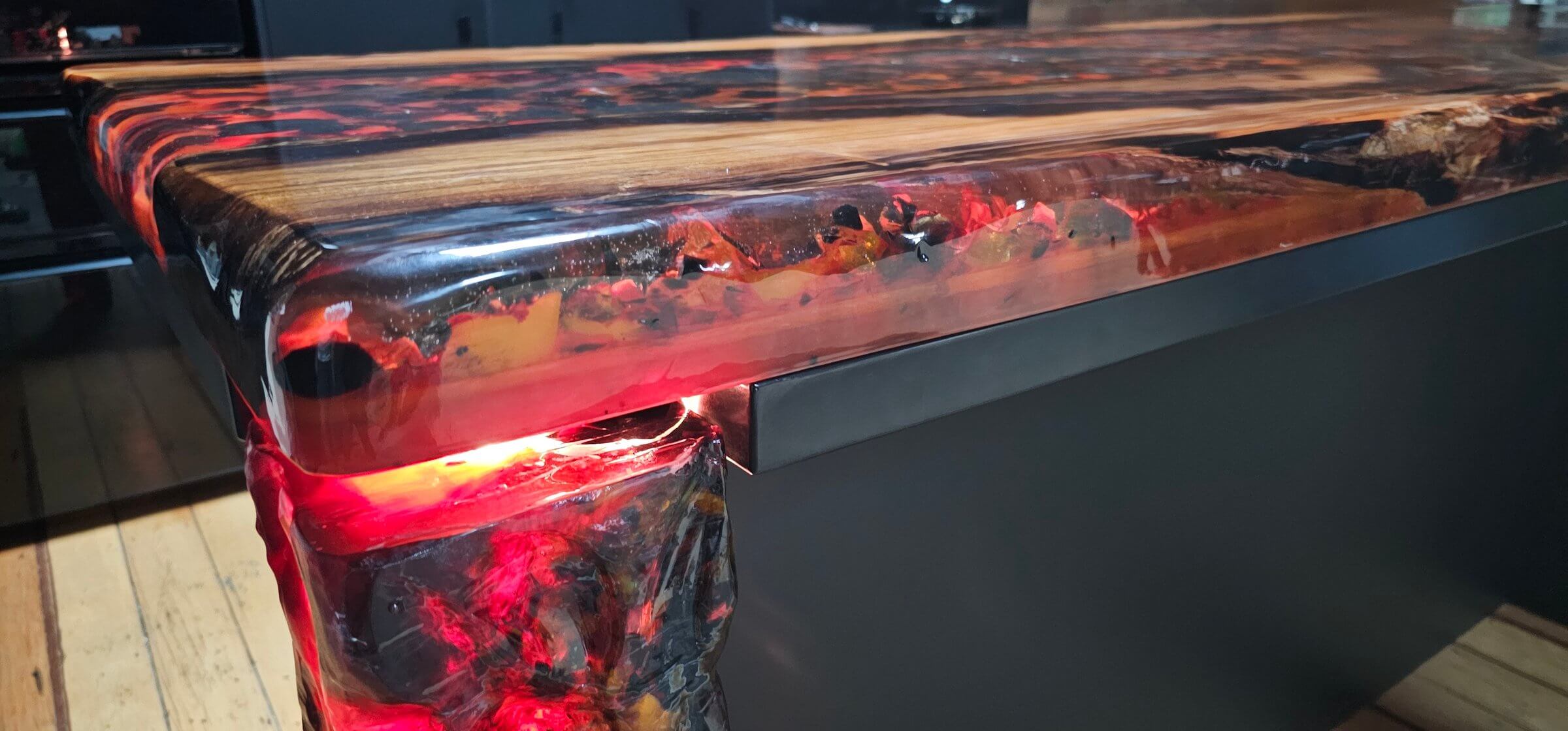 custom-built resin wood table lava