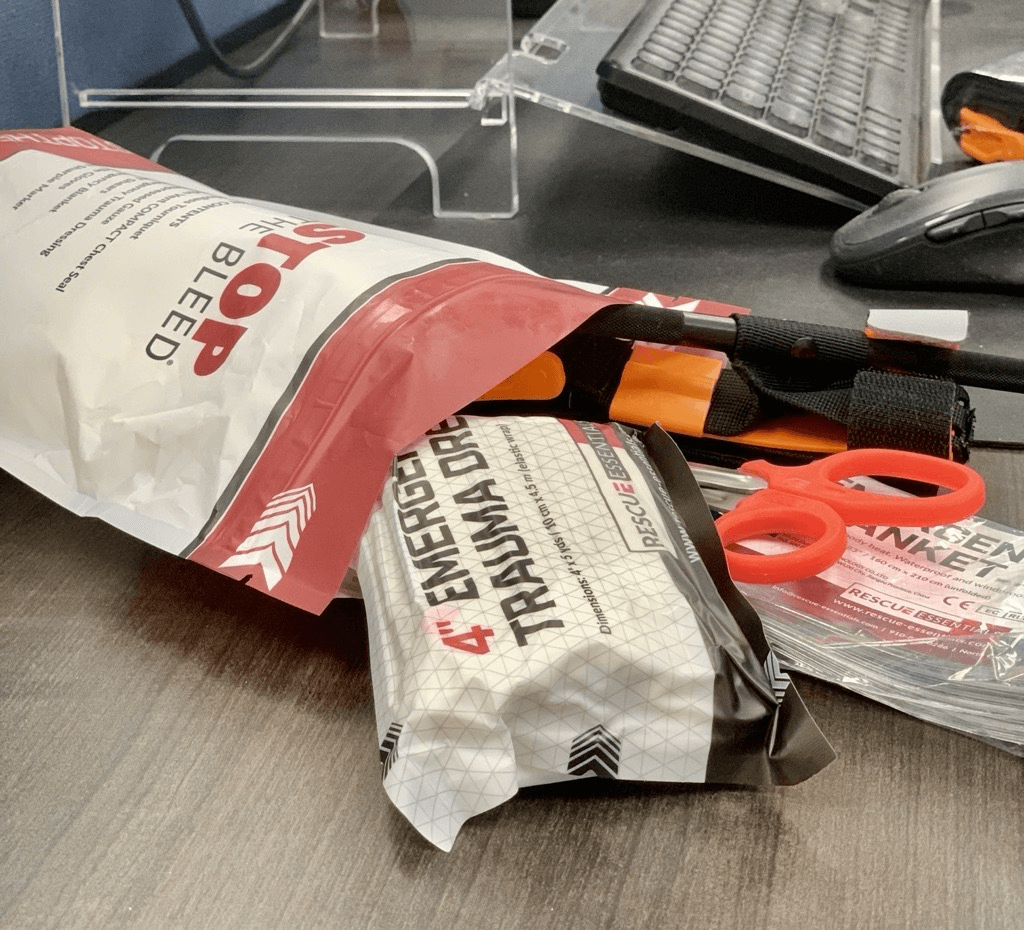 Stop the Bleed Kit Open on Desk