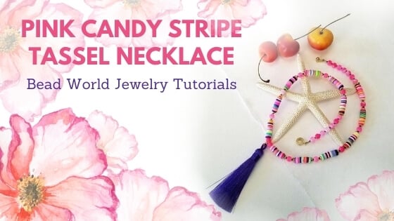 ​Pink Candy Stripe Necklace with Purple Silk Tassel