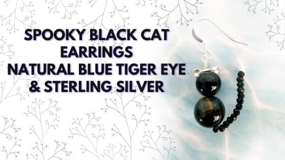 ​Spooky Black Cat Earrings – Natural Blue Tiger Eye & Sterling Silver