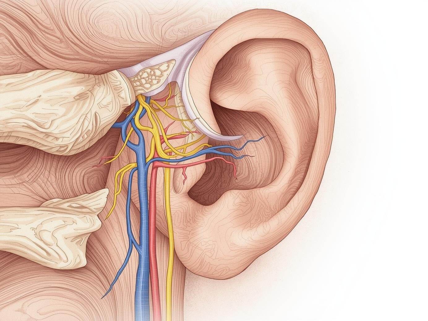 Diagram of ear showing vagus nerve connections to tragus
