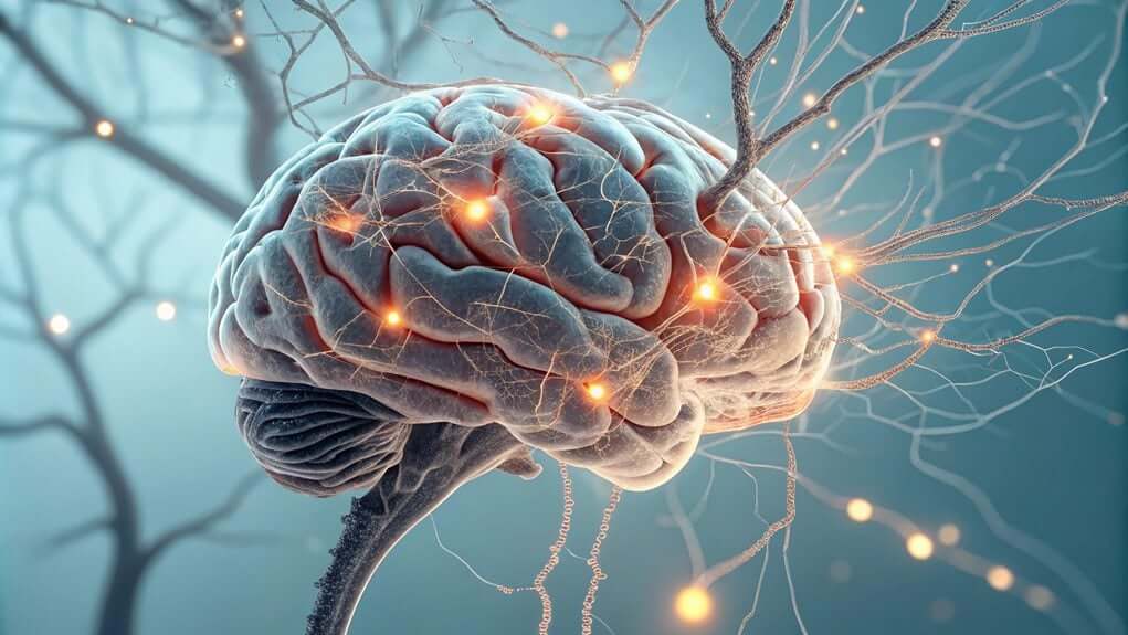 Digital illustration of human brain with glowing neural connections