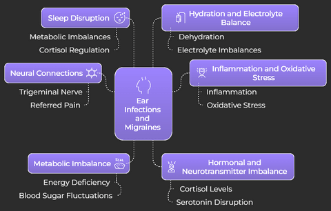 Infographic showing links between ear infections and migraines.