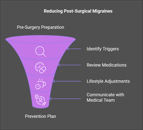 Infographic funnel showing steps for reducing post-surgical migraines