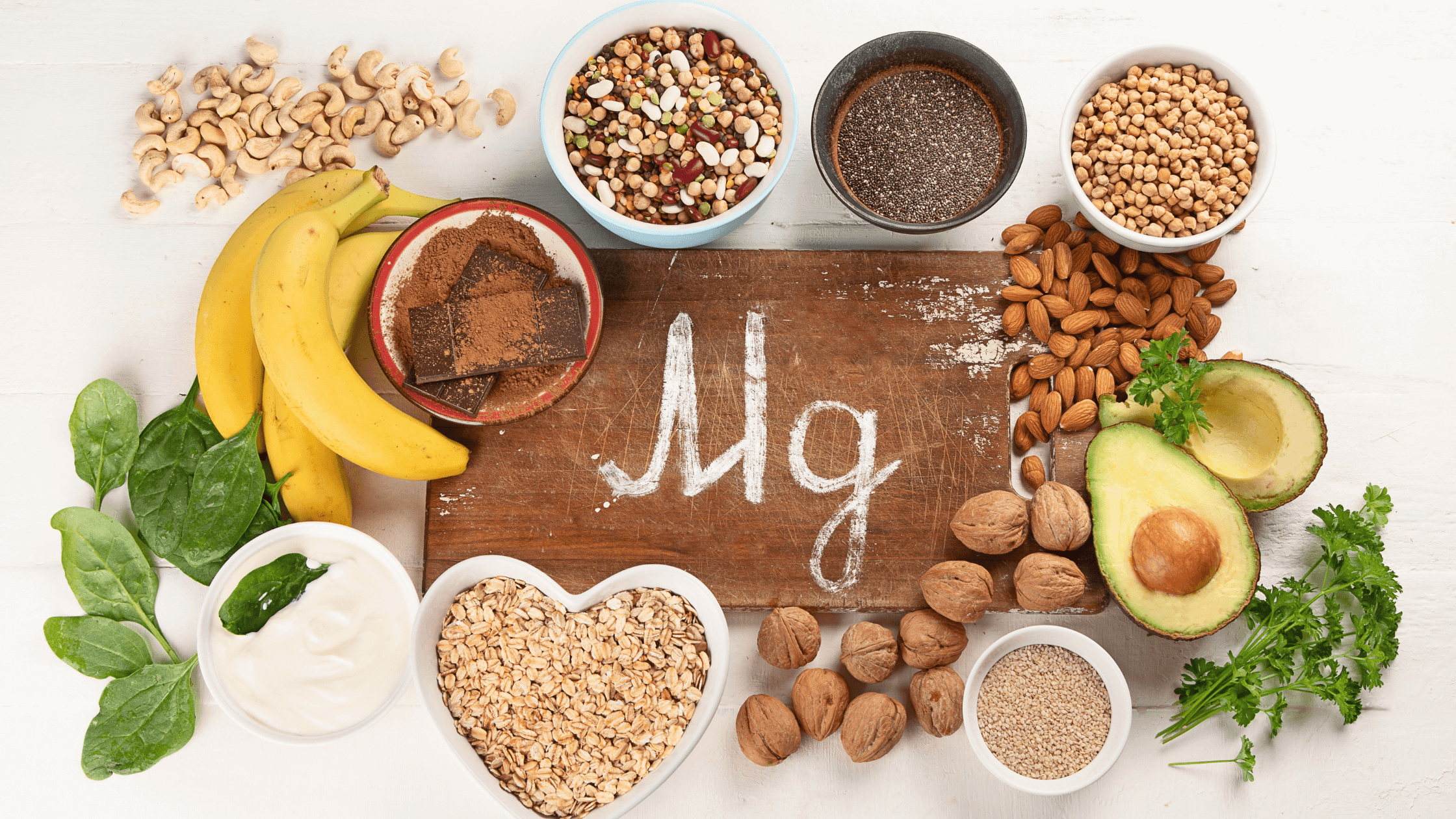 Whole food sources of magnesium, such as leafy greens and seeds — a natural part of a balanced diet