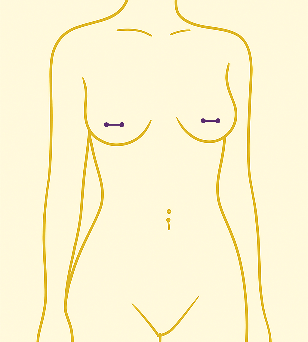 Illustration von einem weiblichen Körper mit Brust-/Nippelpiercings 