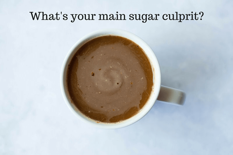 A photo of a drink with the text above it stating "What's your main sugar culprit?".