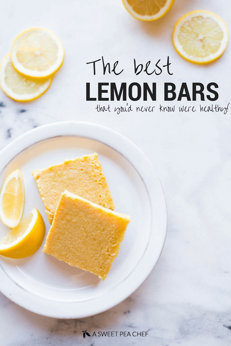 A photo of healthy lemon bars plated on a white plate