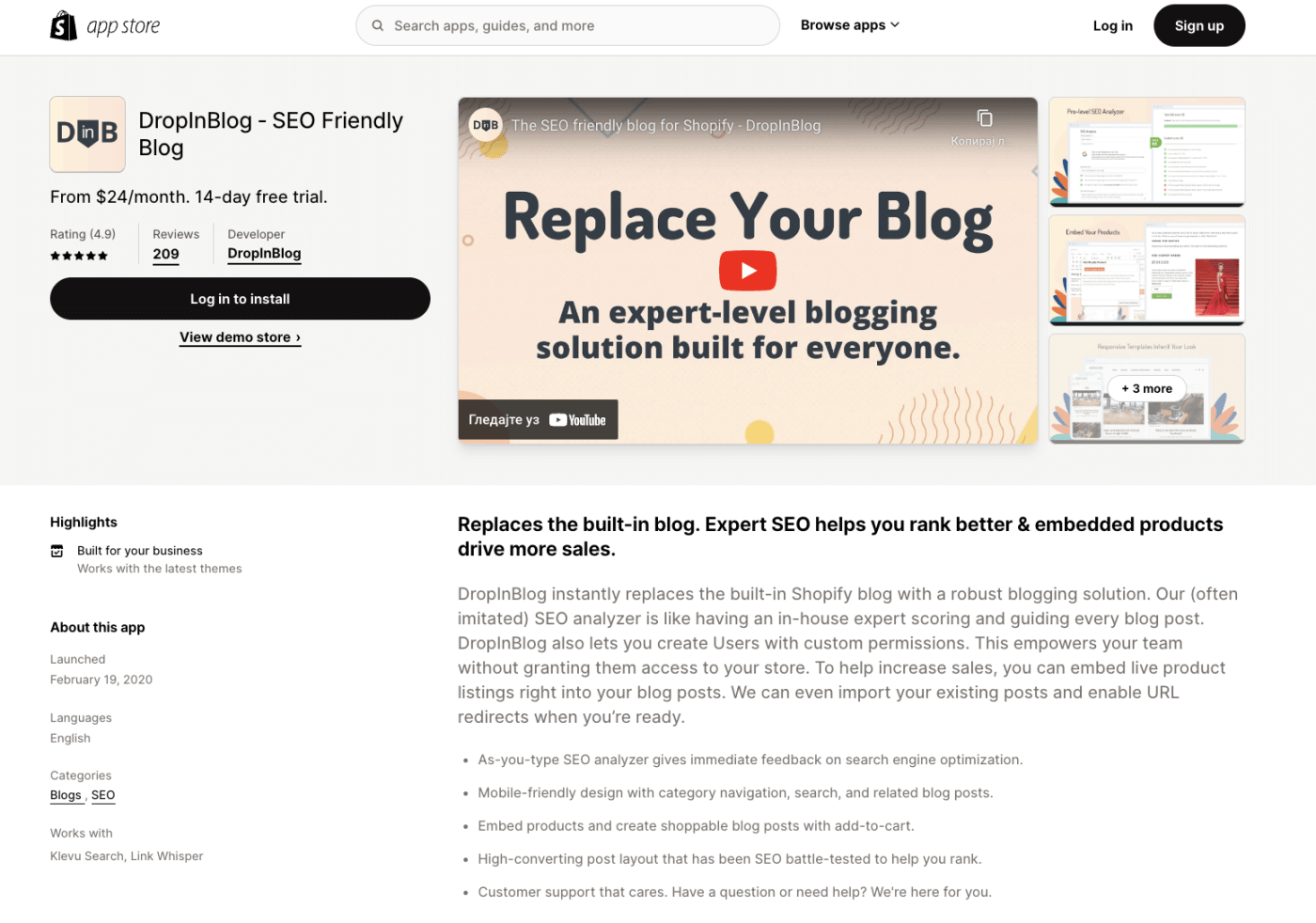Dropinblog Shopify Page
