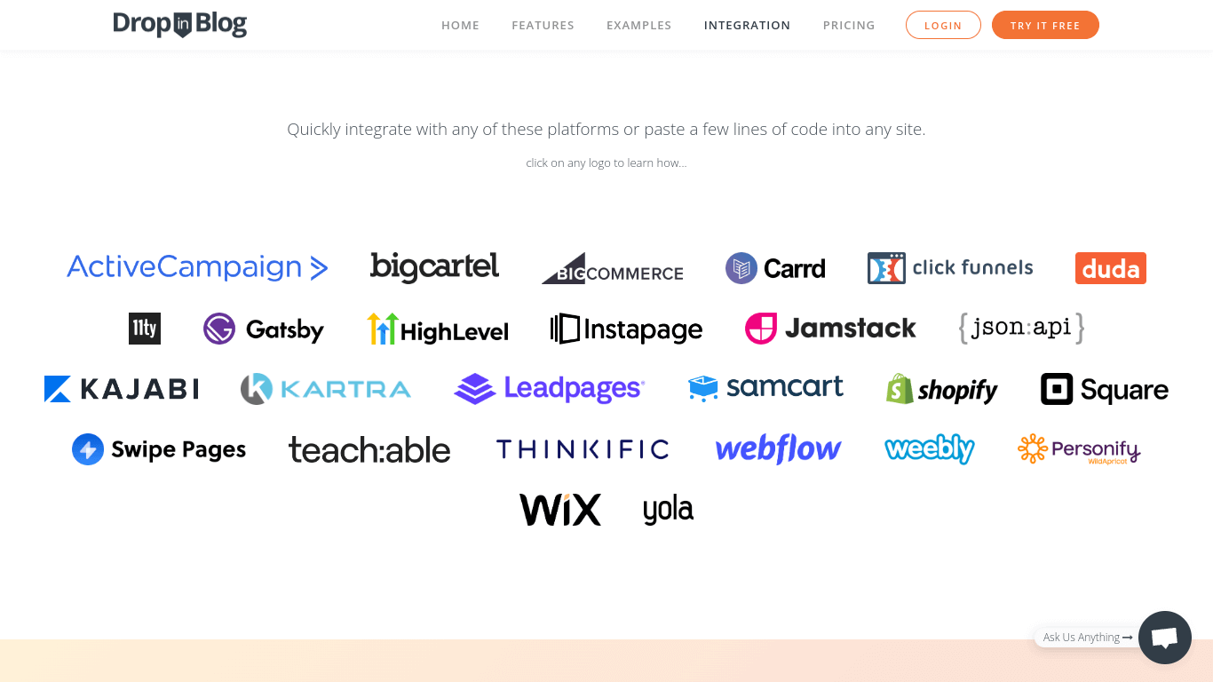 DropinBlog integration options