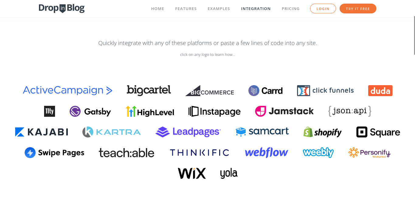 Alternative to WordPress: DropInBlog integrations