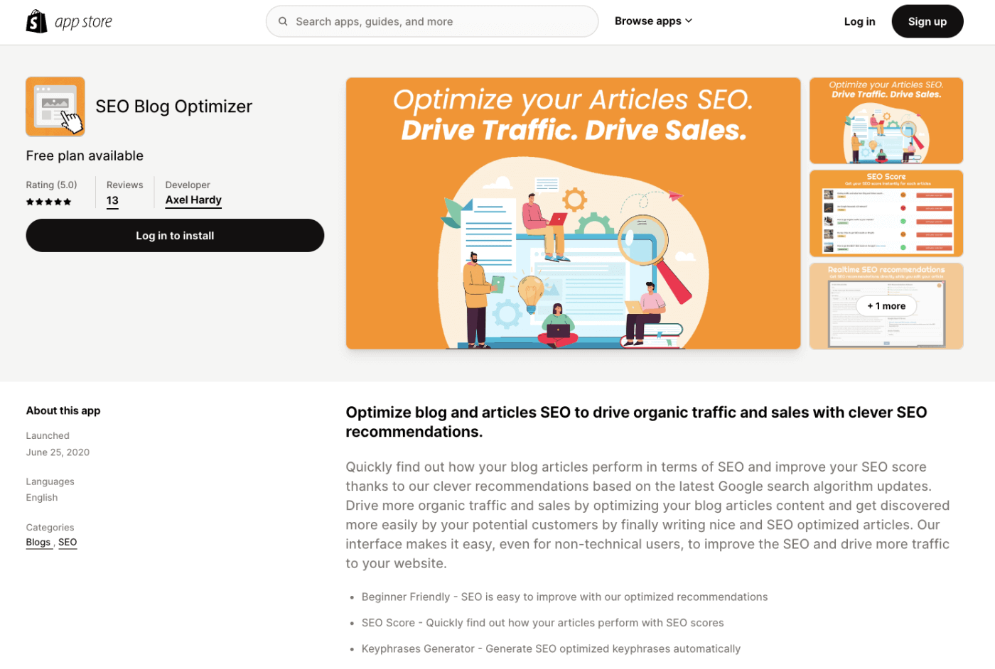 SEO Blog Optimizer Shopify Page