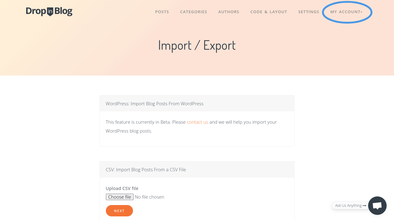 How to import in DropInBlog
