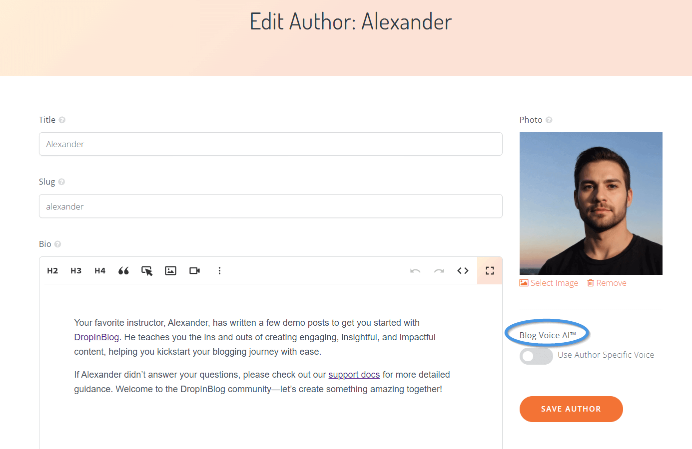 Customizing AI voice for a blog author