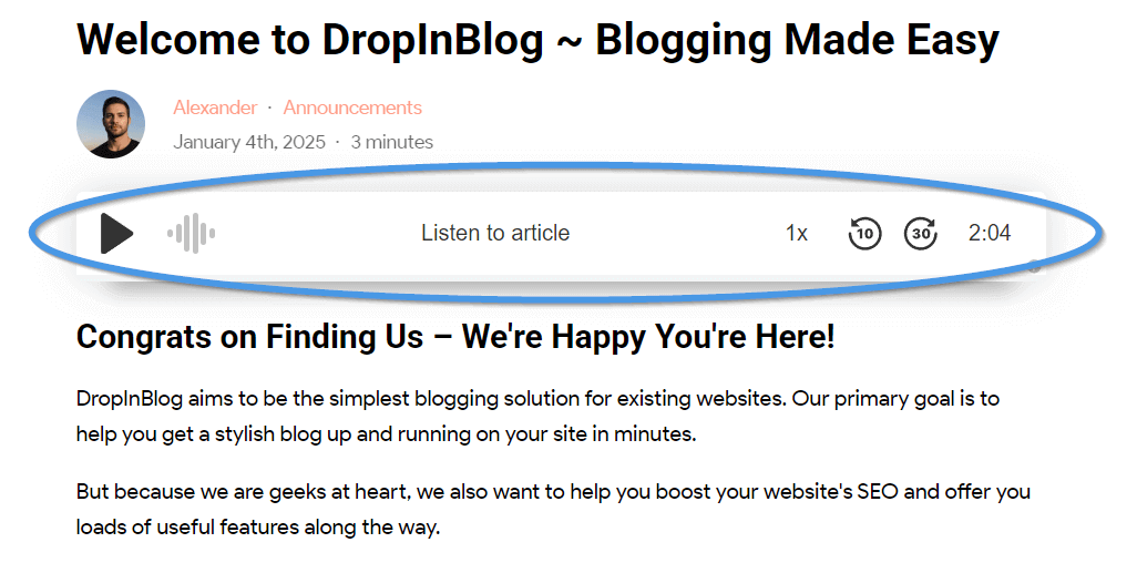 DropInBlog's Blog Voice AI™ player