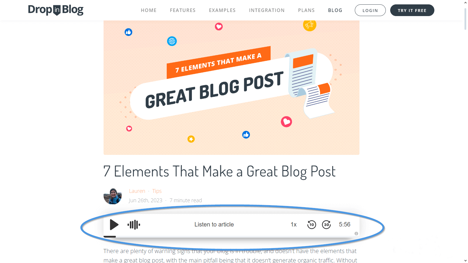 Blog Voice AI feature turned on