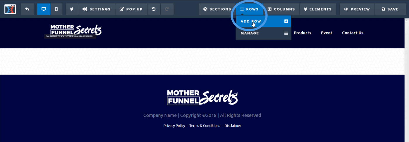 ClickFunnels add a new row