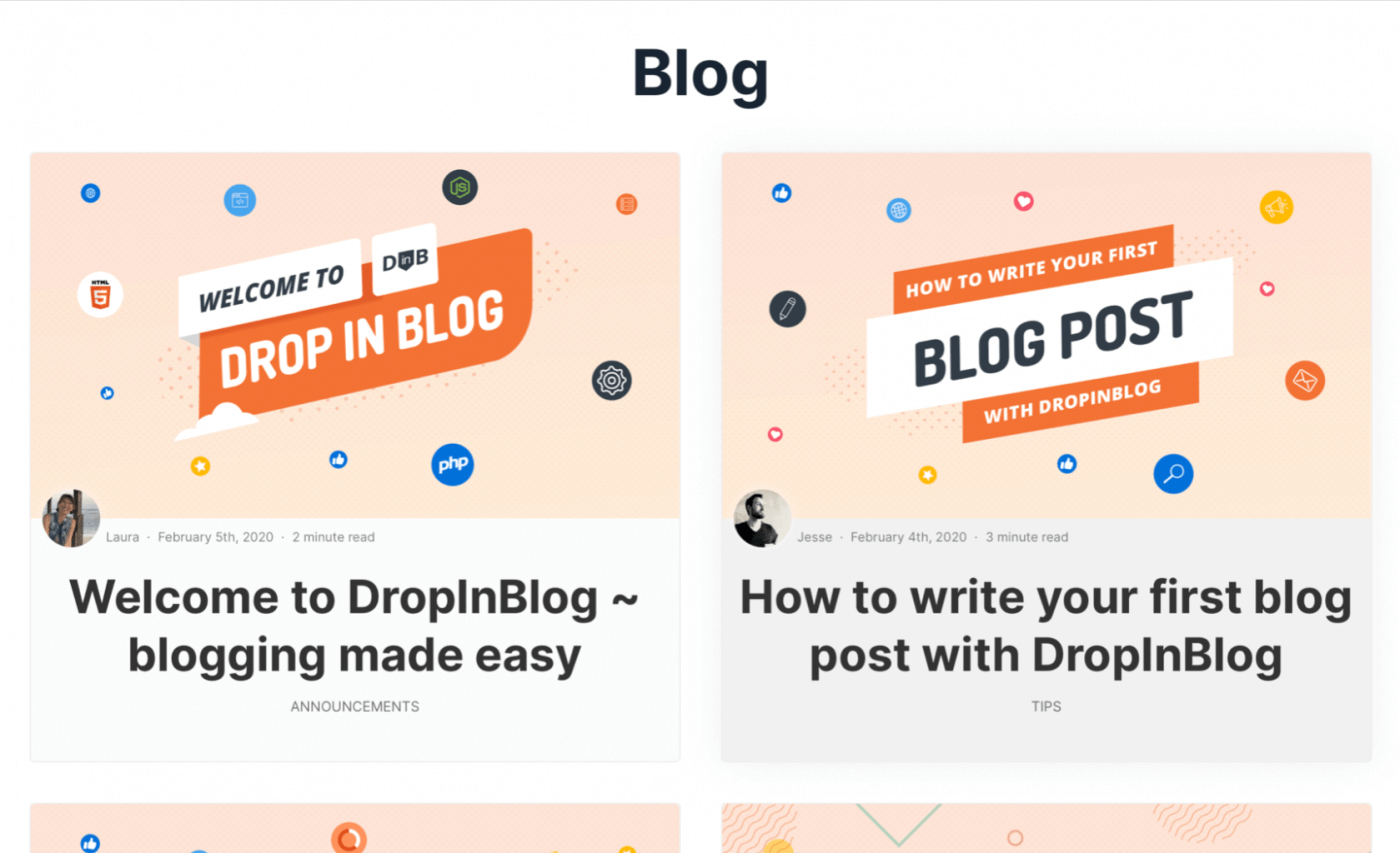 Demo of the final blog page