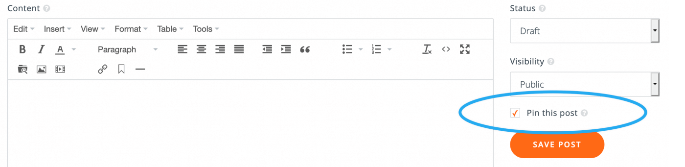Pinning a post: select the box