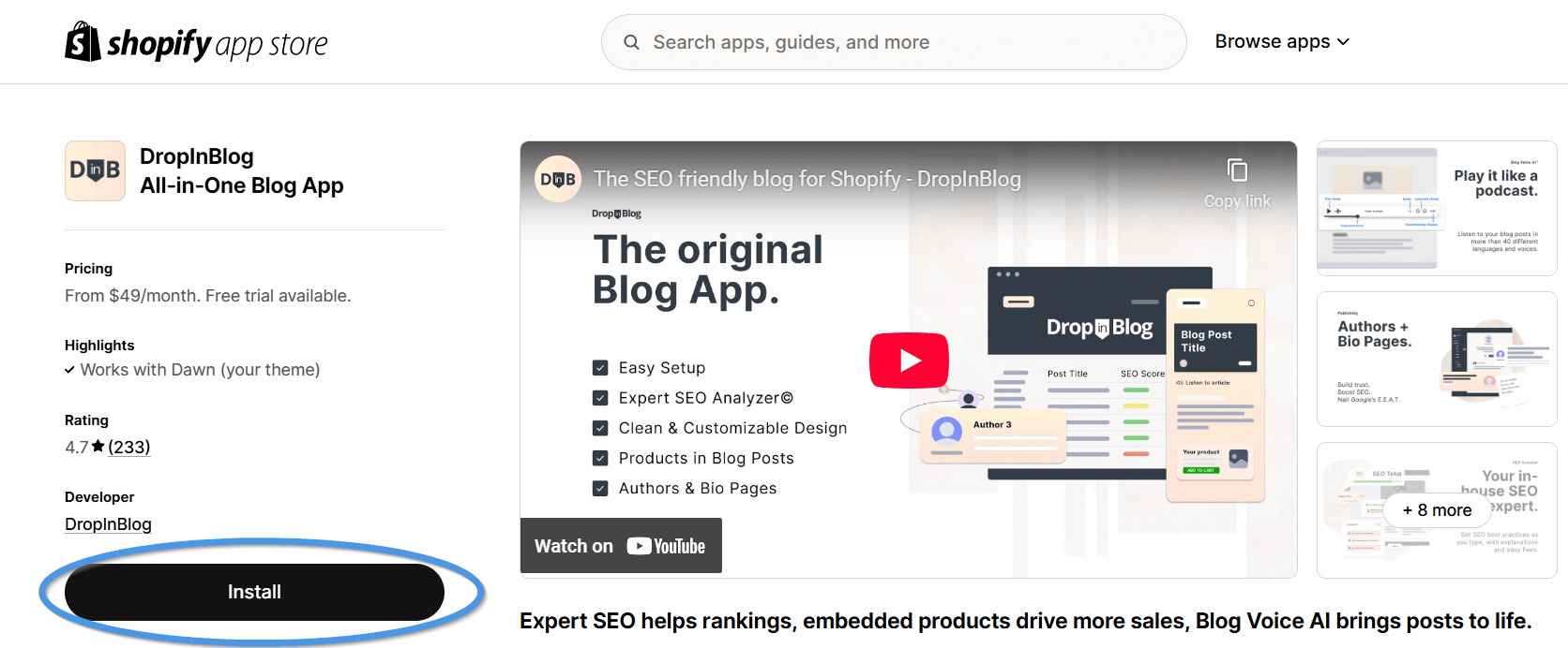 Shopify blog install step