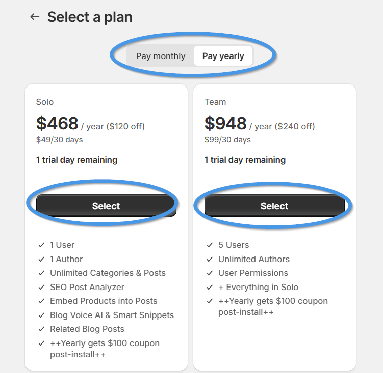 Shopify blog install step