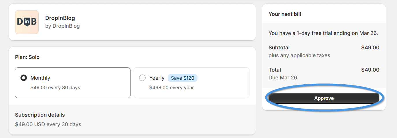 Shopify blog install step