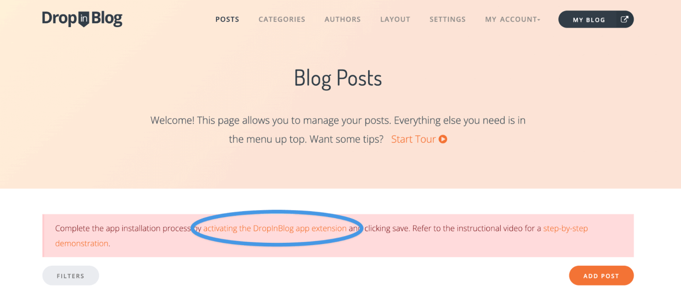 Shopify blog install step