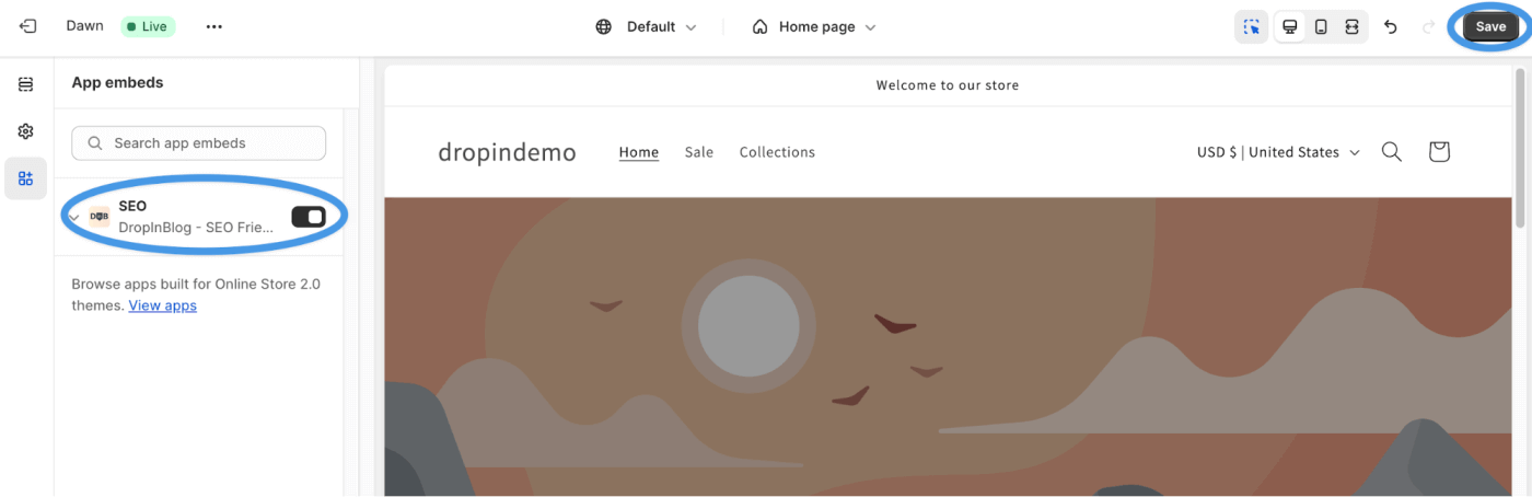Shopify blog install step
