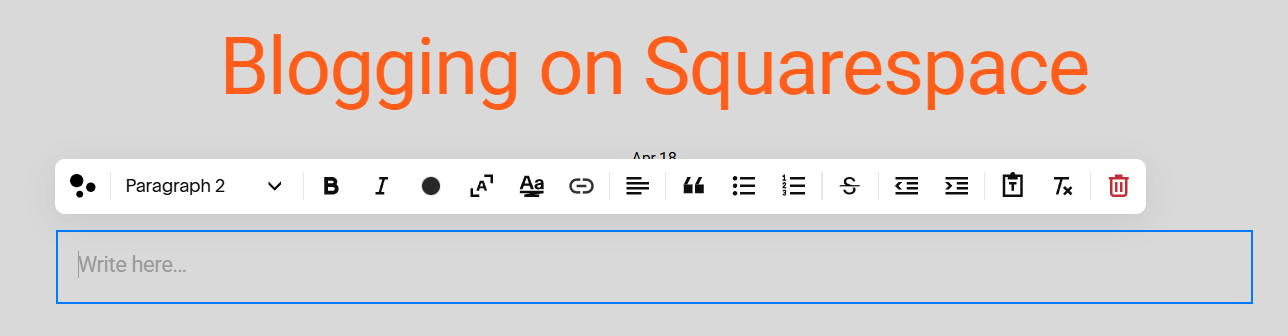 Squarespace blog post editor