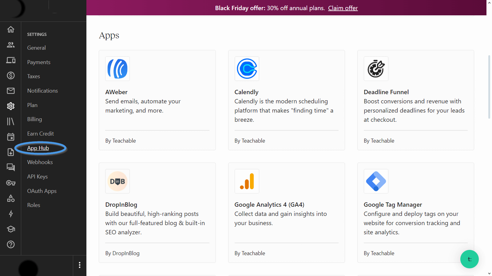 Skillshare vs. Teachable: Teachable's App Hub