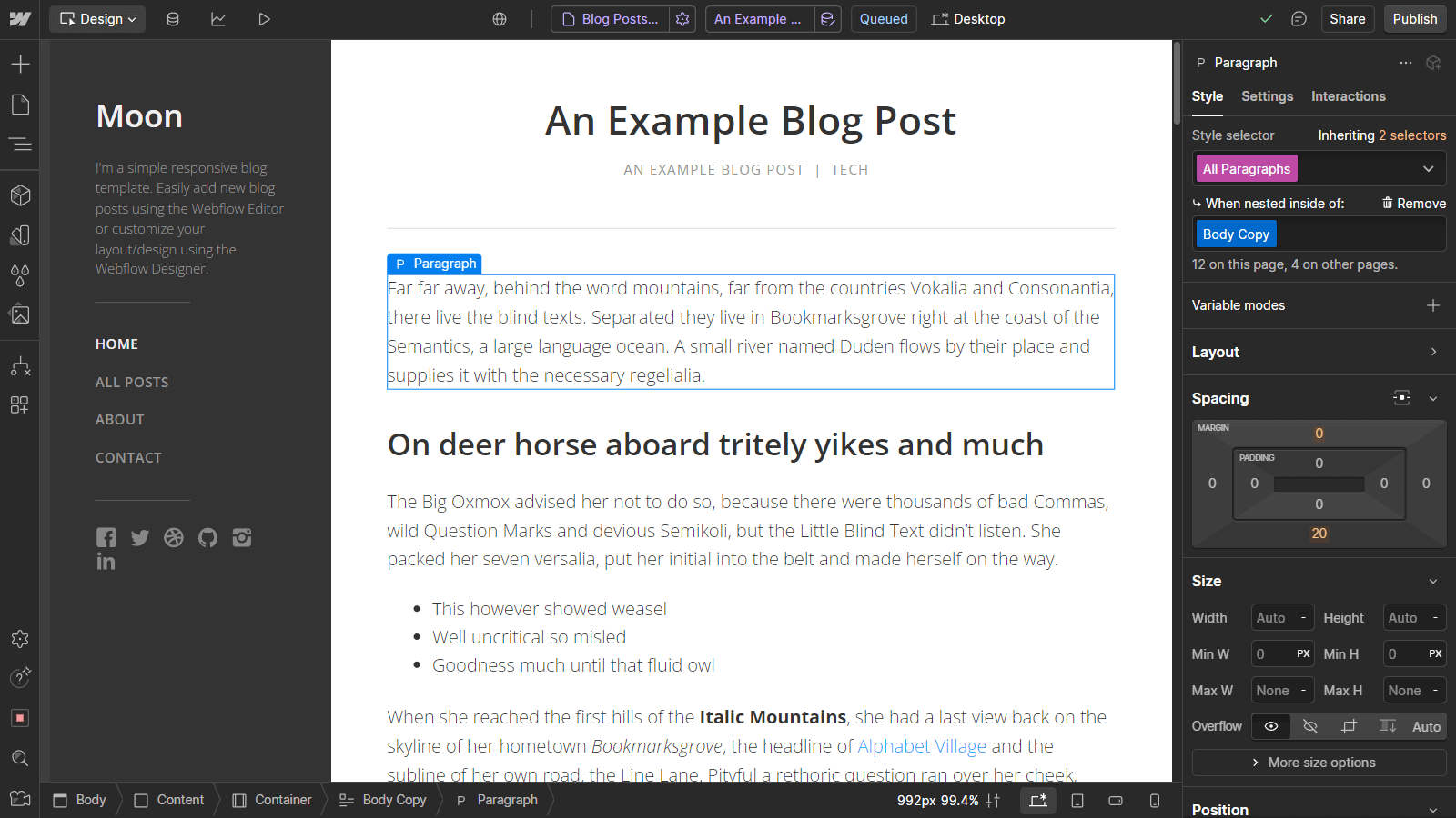 Webflow's content editor