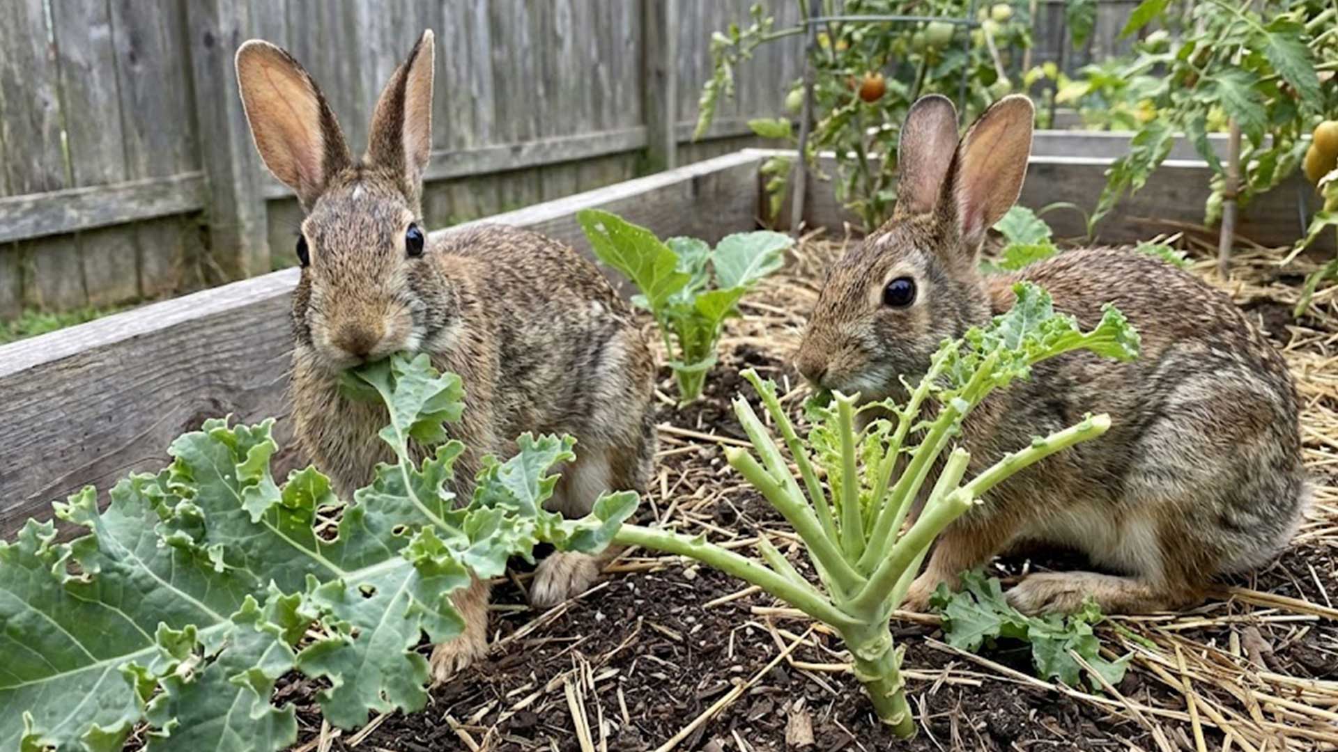 Rabbits eating plants