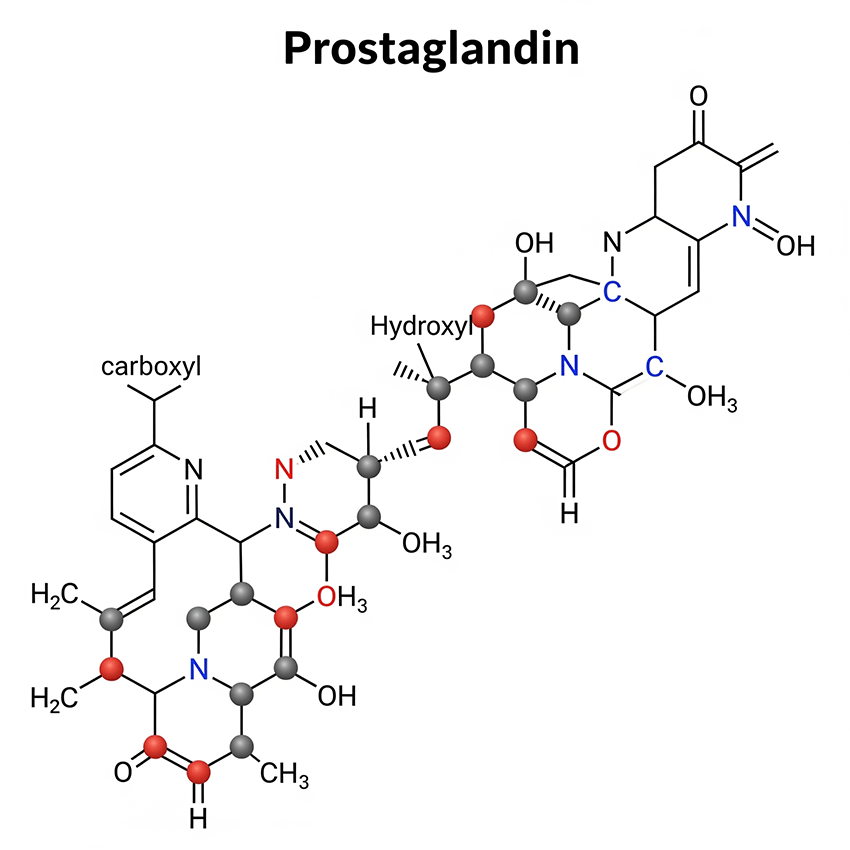 Prostaglandin molecular structure diagram explaining hormone-like compounds