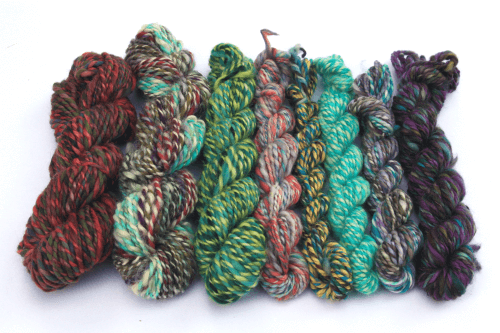 Handspun yarn - all of these projects were made with leftover singles plied together at random!