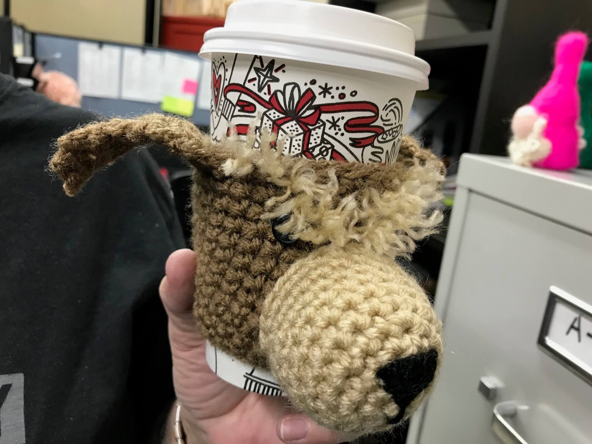 Handmade crochet cup cozy