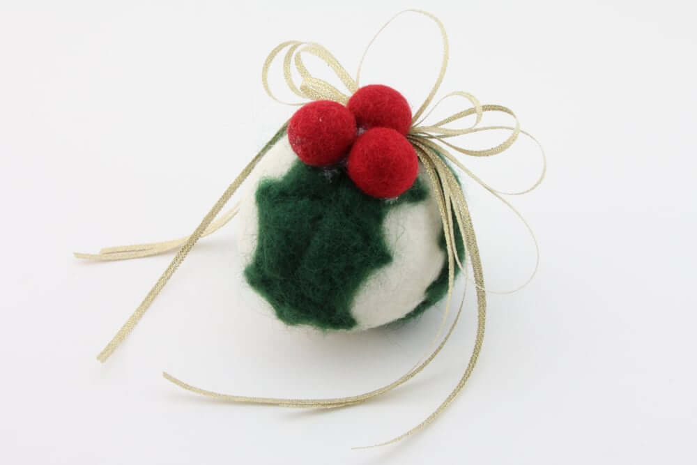 Felted ornament using a dryer ball