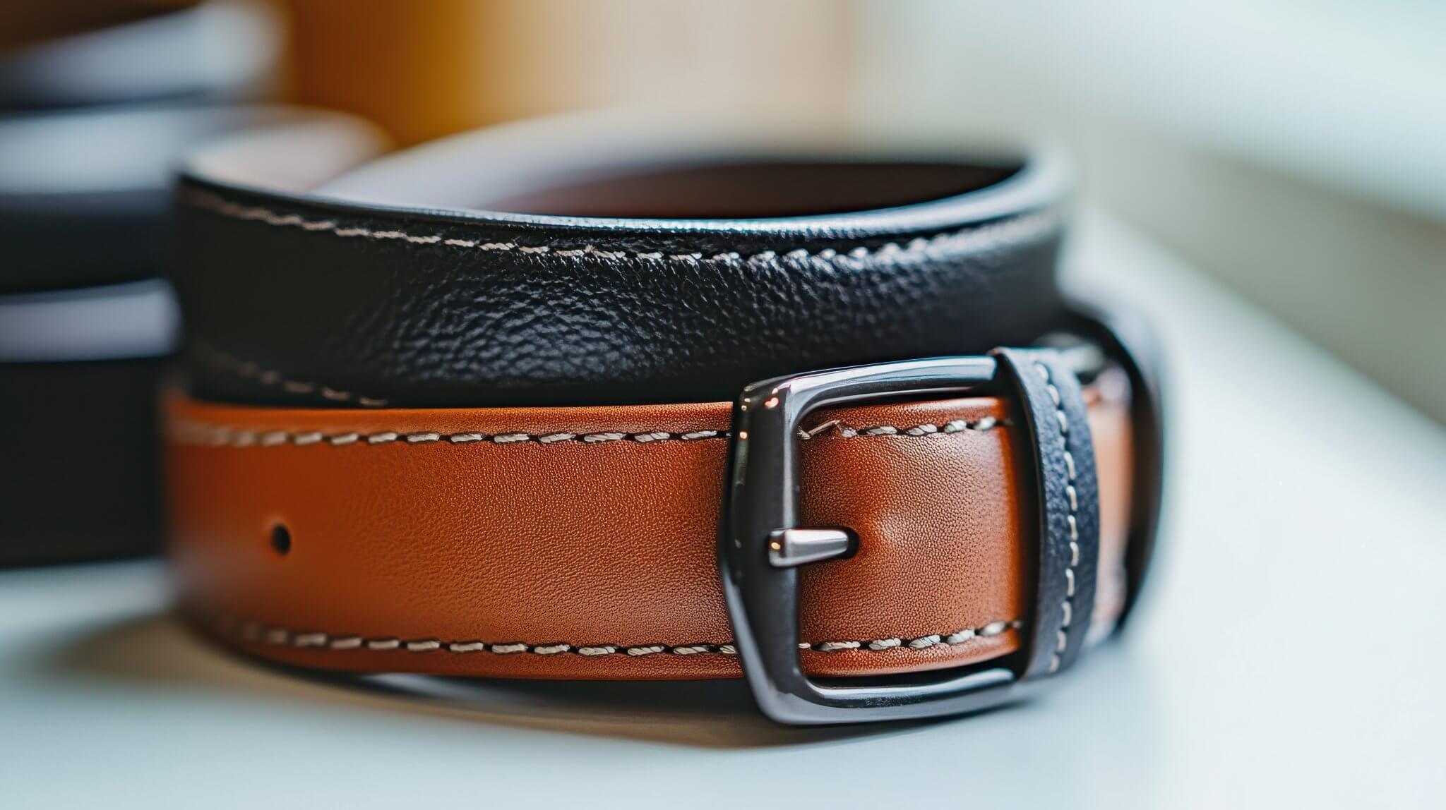 Millennial-style leather belt in minimalist, sustainable fashion design.