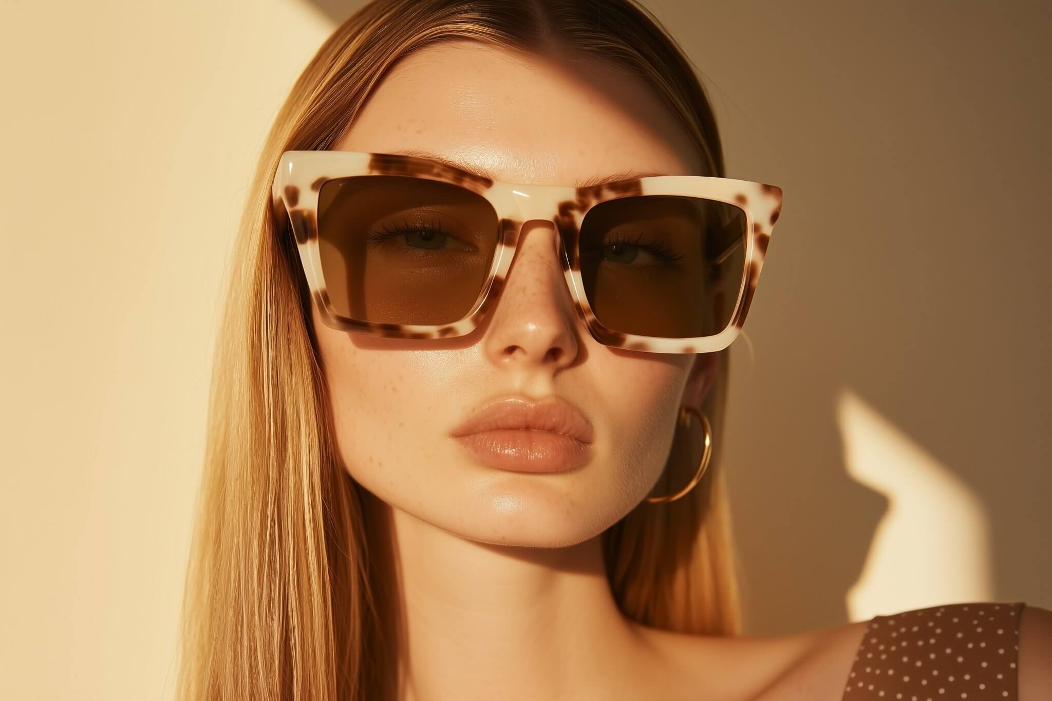 Millennial-style oversized sunglasses in minimalist sustainable streetwear design.
