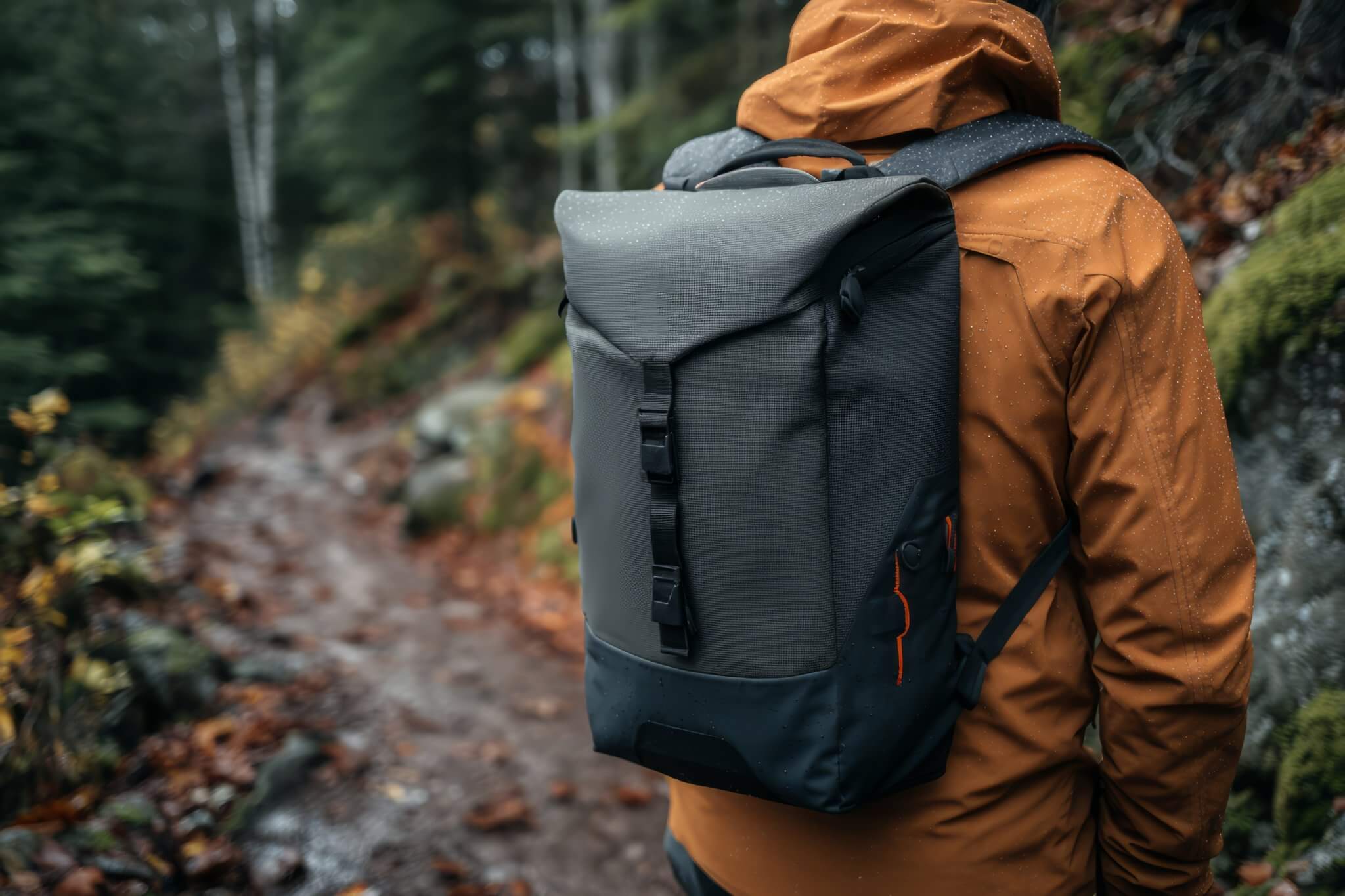 Person wearing a durable outdoor jacket while hiking, representing the performance and reliability of the most durable clothing brands.