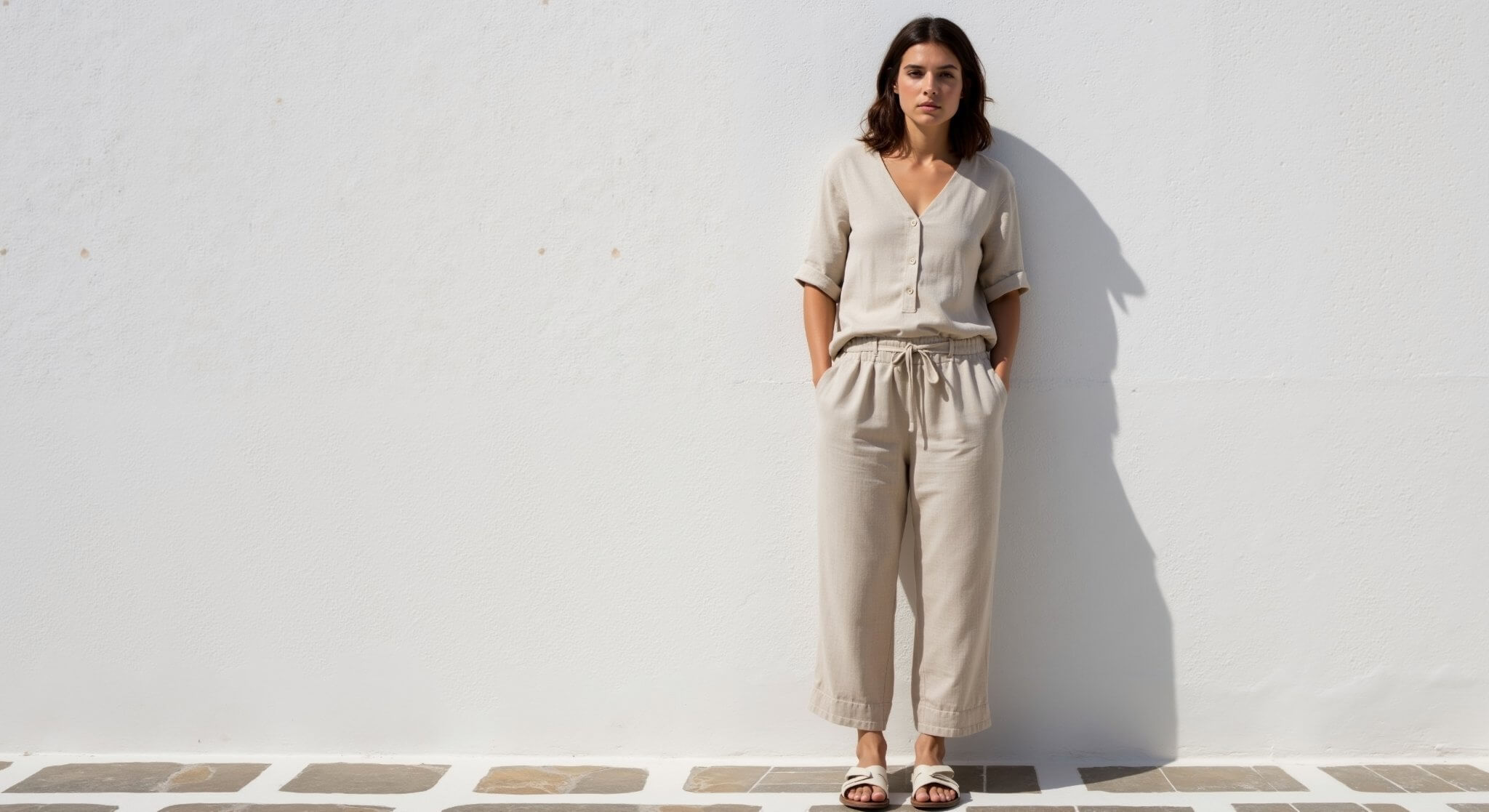 Person wearing minimalist outfit featuring tight fitting shirts for a clean, modern, and sustainable streetwear 