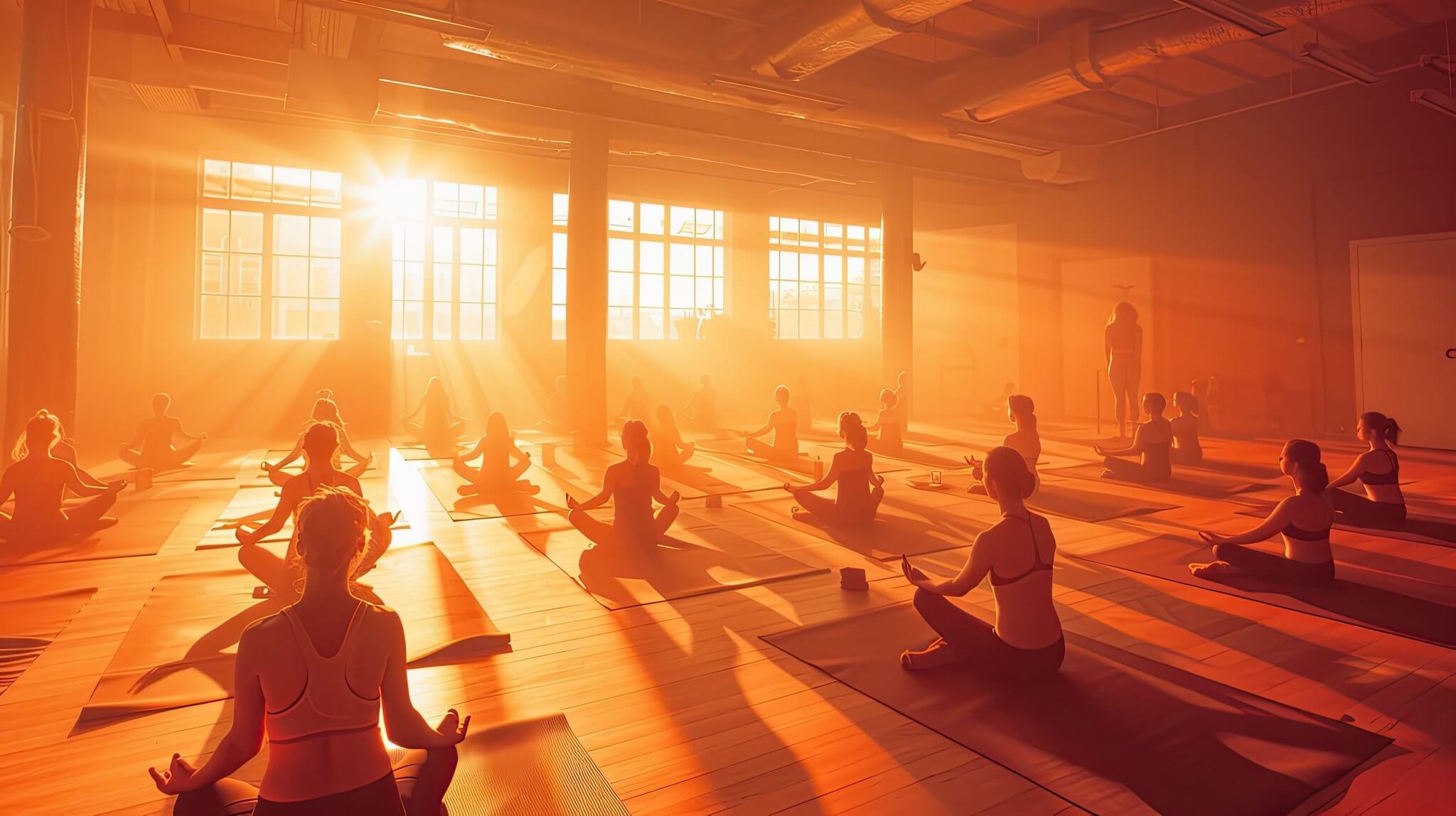 Group practicing hot yoga in lightweight, breathable outfits