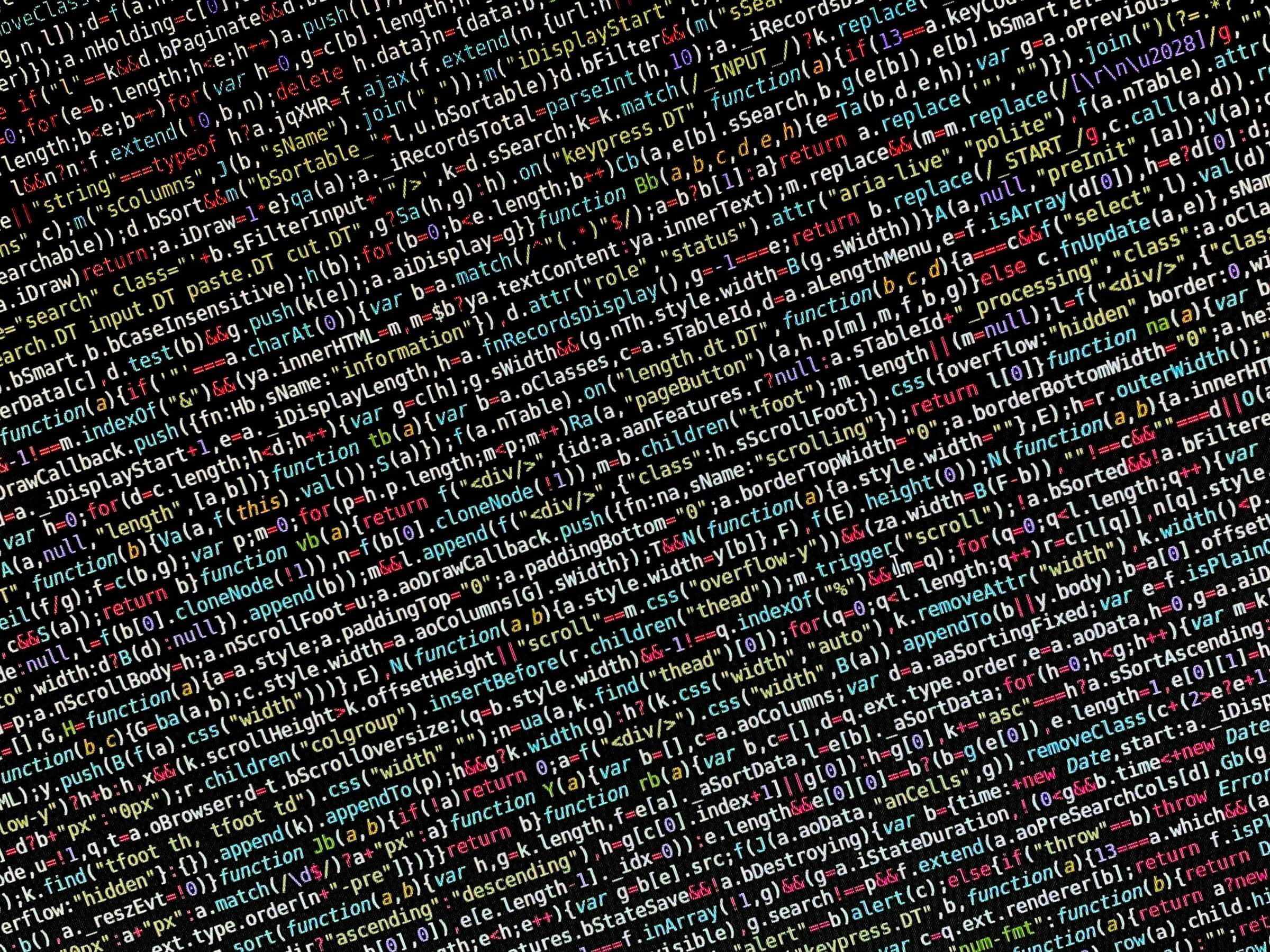 Close-up view of colorful programming code on a screen, ideal for tech and development themes.