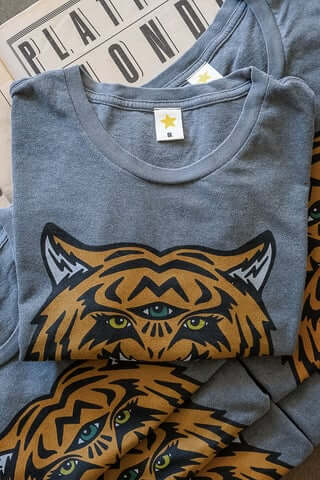 Cosmic Tiger women’s vintage washed boxy tee close details.