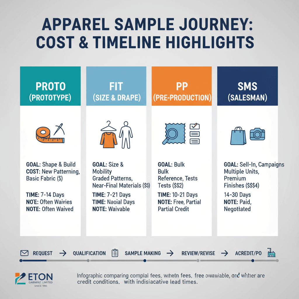 Infographic comparing proto, fit, PP, and SMS samples with cost and timeline highlights