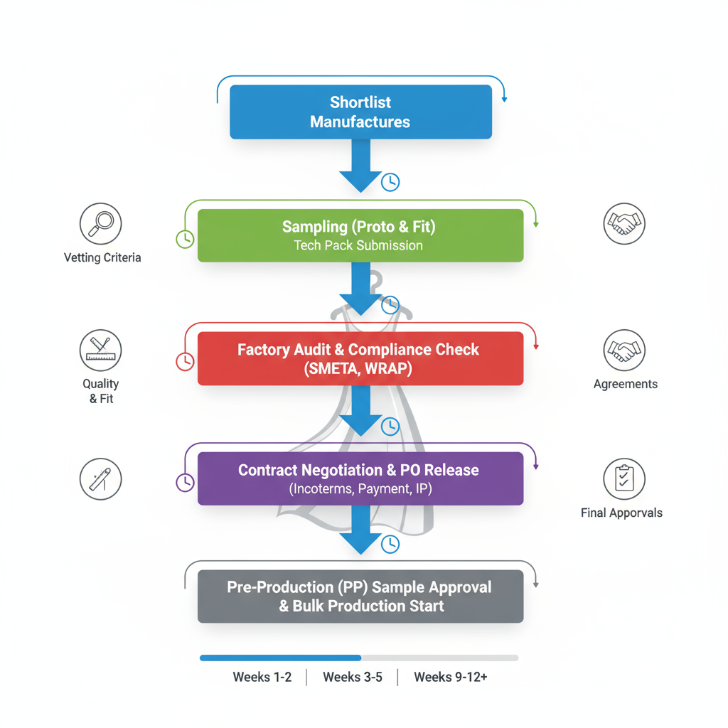 Flowchart illustrating shortlist, sampling, audit, contract, and PP approval stages