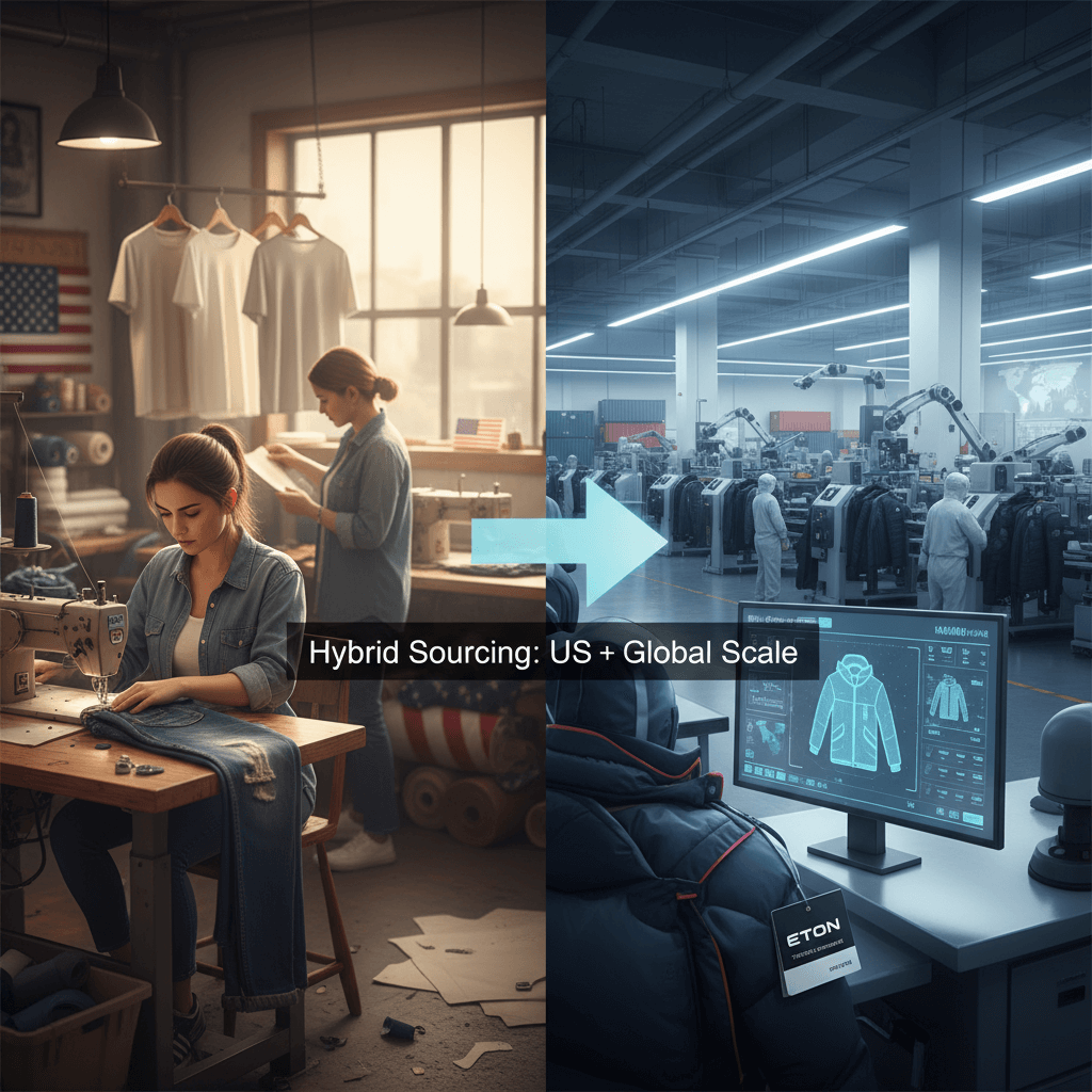 Workflow of US capsule production aligned with Eton OEM volume for technical outerwear